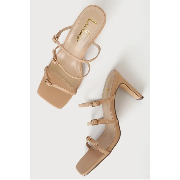 Lulu’s Jayjae Light Nude Square Toe Buckled High Heel Sandals Size 10 - Picture 1 of 9